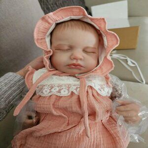 🆕20inch Soft Cloth Body Newborn Baby Poseable Limbs Pink Aori Doll Baby Girl